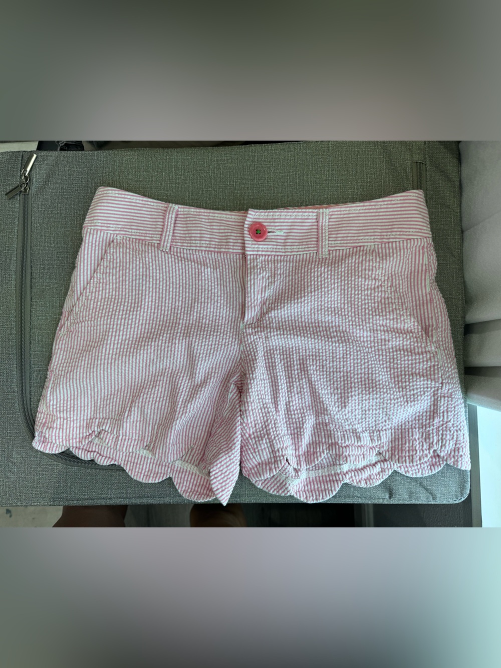 Lilly Pulitzer Pink Striped Seersucker Scalloped Shorts